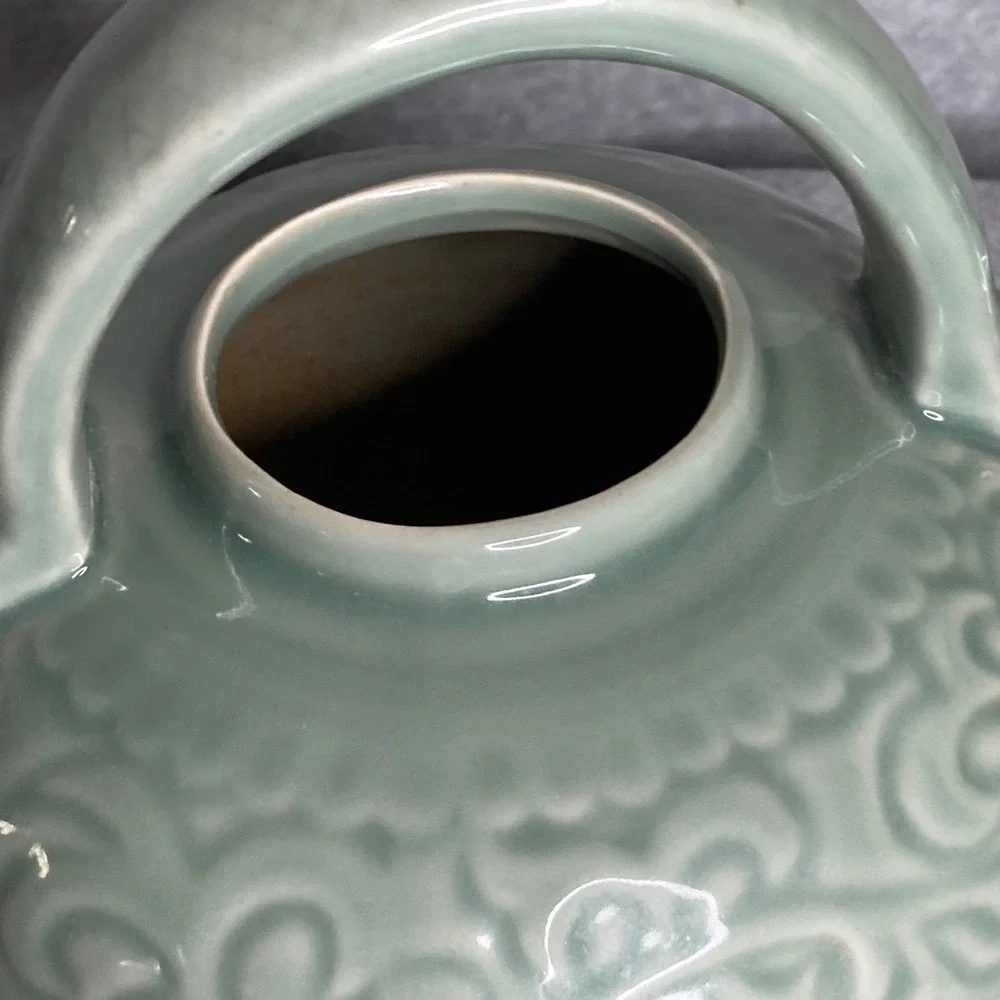 Celadon Footed Dragon‎ Teapot Asian Ceramic Kettle Green Gold Tea Pot Decor WCL